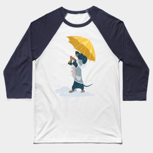 Ready For a Rainy Walk // print // dachshund dog with yellow umbrella and transparent rain coat Baseball T-Shirt